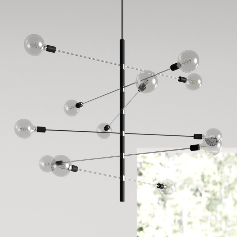 12 - Light Sputnik Modern Linear Chandelier, Polished Nickel
