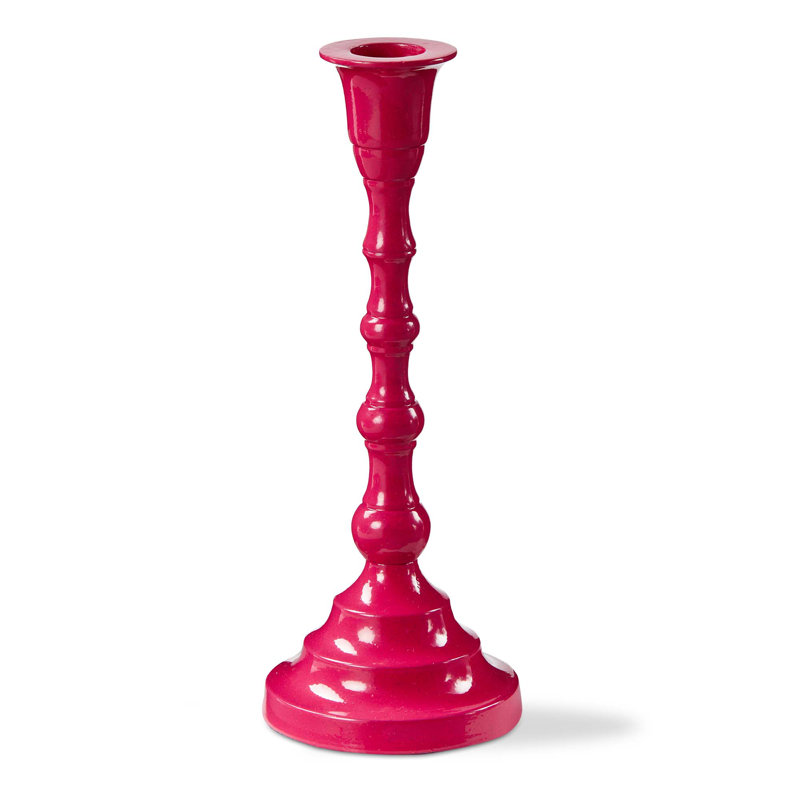 Zahra Metal Hot Pink Taper Candle Stick, 8.25"