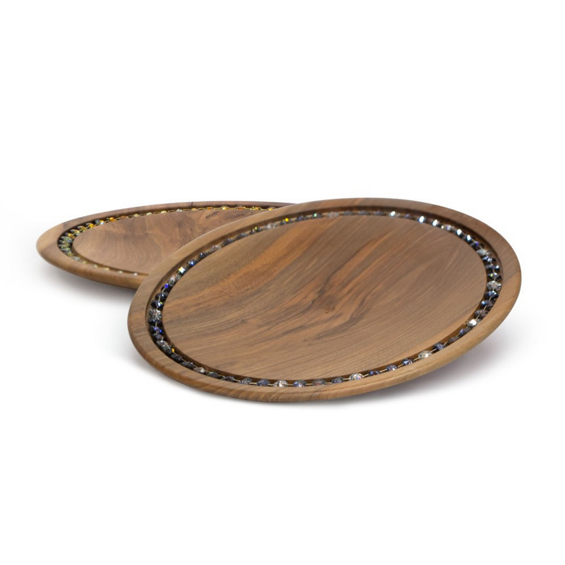 Natalis - Emozioni D'Arte Johara Wood Platter, Brown/Valentinit Velvet