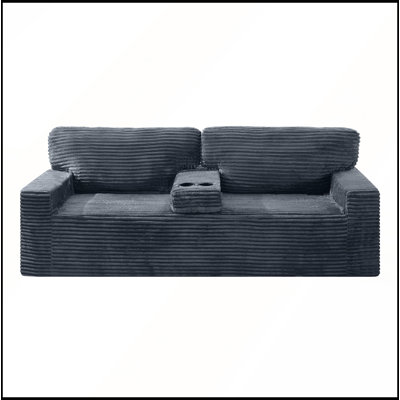 Canapé de compression sans pieds de 233 cm (91,7 pouces), en velours côtelé moelleux avec porte-gobelets intégrés et rangement latéral pour un style de vie moderne.