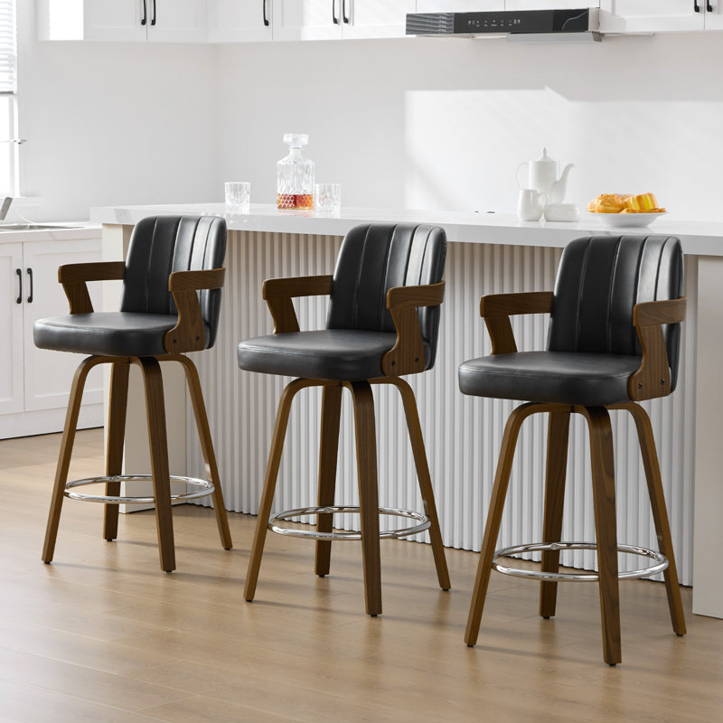 Tabouret de bar 26,4 po Mid-Century, Noir, Tabouret de comptoir (siège d'une hauteur de 26 p