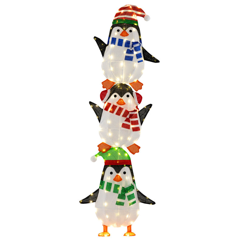 Ensemble de 3 pingouins avec 156 lumières blanches chaudes et chapeaux