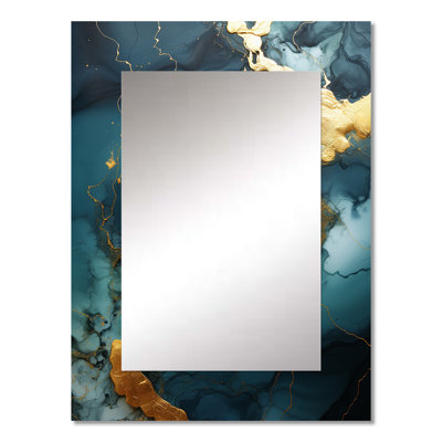 Gold and Green abstract marble design V - Marble Decorative Wall Mirror, Modern Mirror, Printed Metal Art