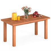 35.5" Wooden Coffee Table W/slatted Tabletop Rectangular Outside Table For Deck