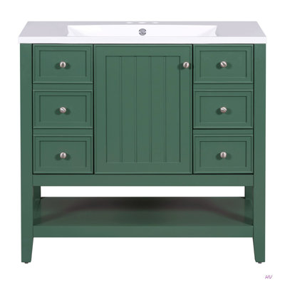 Meuble-lavabo 36 po avec lavabo, une armoire et trois tiroirs, panneau de bois massif et panneau de fibres à densité moyenne