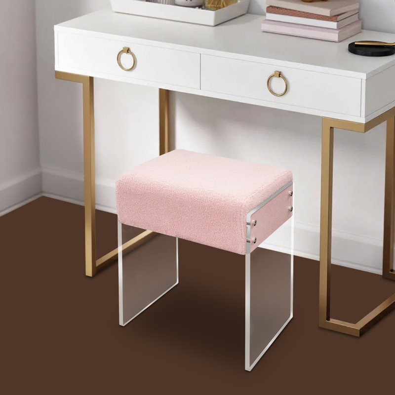 Tabouret de maquillage Tabouret de coiffeuse en acrylique avec charge de 441 lb et coussin de siège de maquillage, Rose