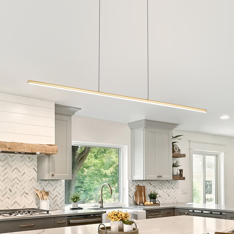 Luminaire suspendu linéaire à 1 lumière pour îlot de cuisine Jerger, Or, H 2,95 po x l 40,94 po x P 0,67 po, 3000 K
