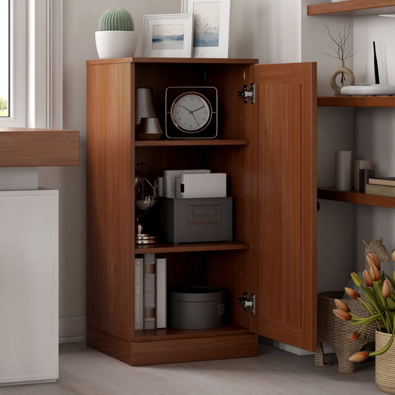 100% Solid Wood 3-Shelf Bookcase with Solid Door and Adjustable Shelves, Mocha