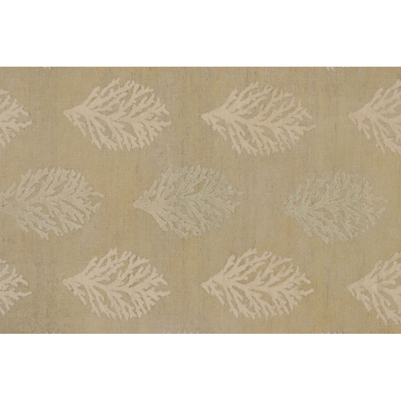 Rug & Kilim’S Square Block Print Rug With Beige And Gold Leaf Florals