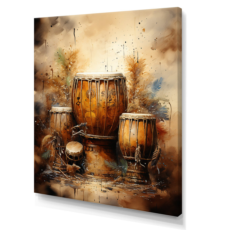 «Djembe Journey Earthy Umber I», reproduction sur toile, Toile tendue, H 40 po x l 30 po x P 1,5 po