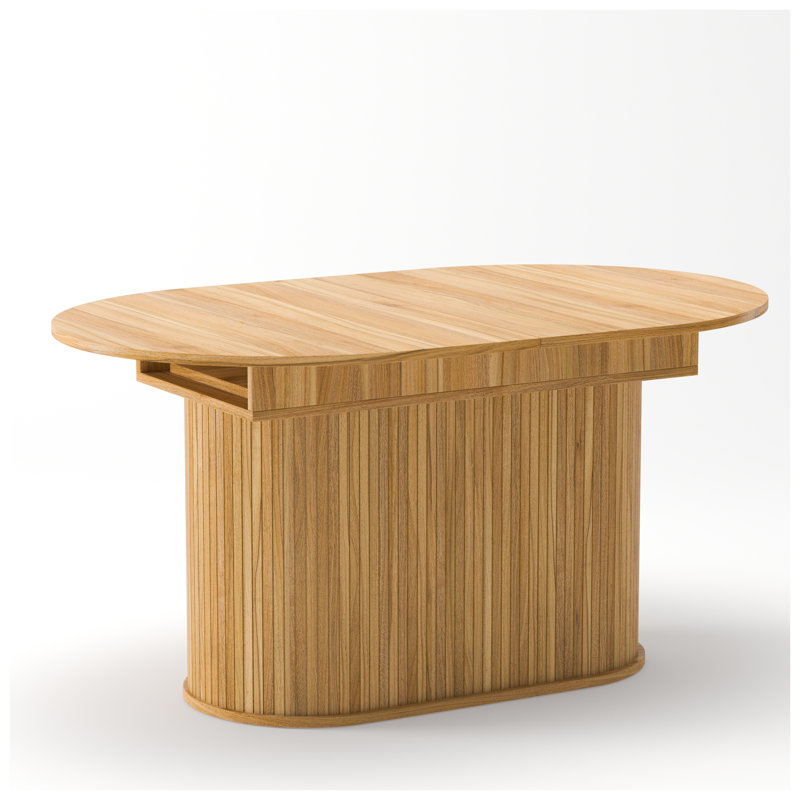 Table de salle à manger extensible ovale avec piédestal rayé - Table de cuisine moderne en bois naturel pour 4 à 6 personnes