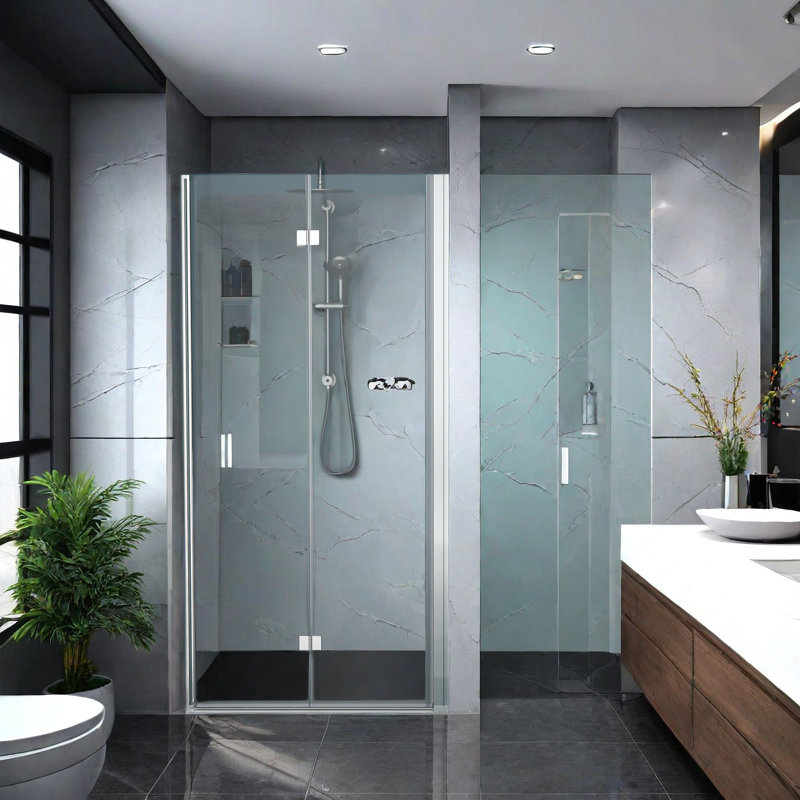 Porte de douche l 34 po x H 72 po sans cadre, Chrome poli