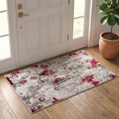 Rug Branch Elara 3' x 5' (2'8" x 4'8") Red/Grey Abstract Indoor Doormat Rug, Contemporary, Medium Pile, Stain-Resistant Entry Carpet - Front Door, Mudroom, Hallway and Kitchen