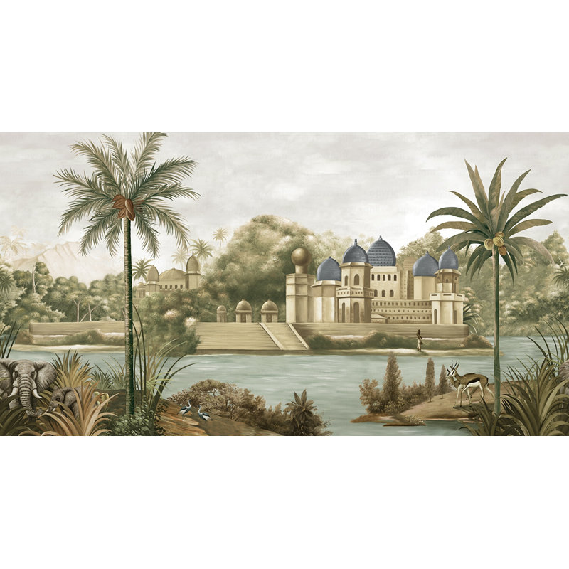 Papier peint Exotic Jungle Palace, Vert foncé, L 66 po x l 122 po