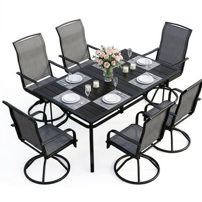 Ensemble de 7 chaises de patio en métal avec chaises pivotantes et table rectangulaire