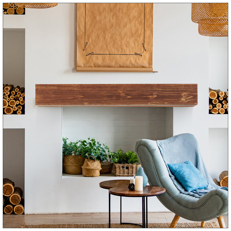 Manteau de cheminée en bois rustique, tablette murale et flottante pour la décoration intérieure, H 6 po x l 48 po x P 9 po