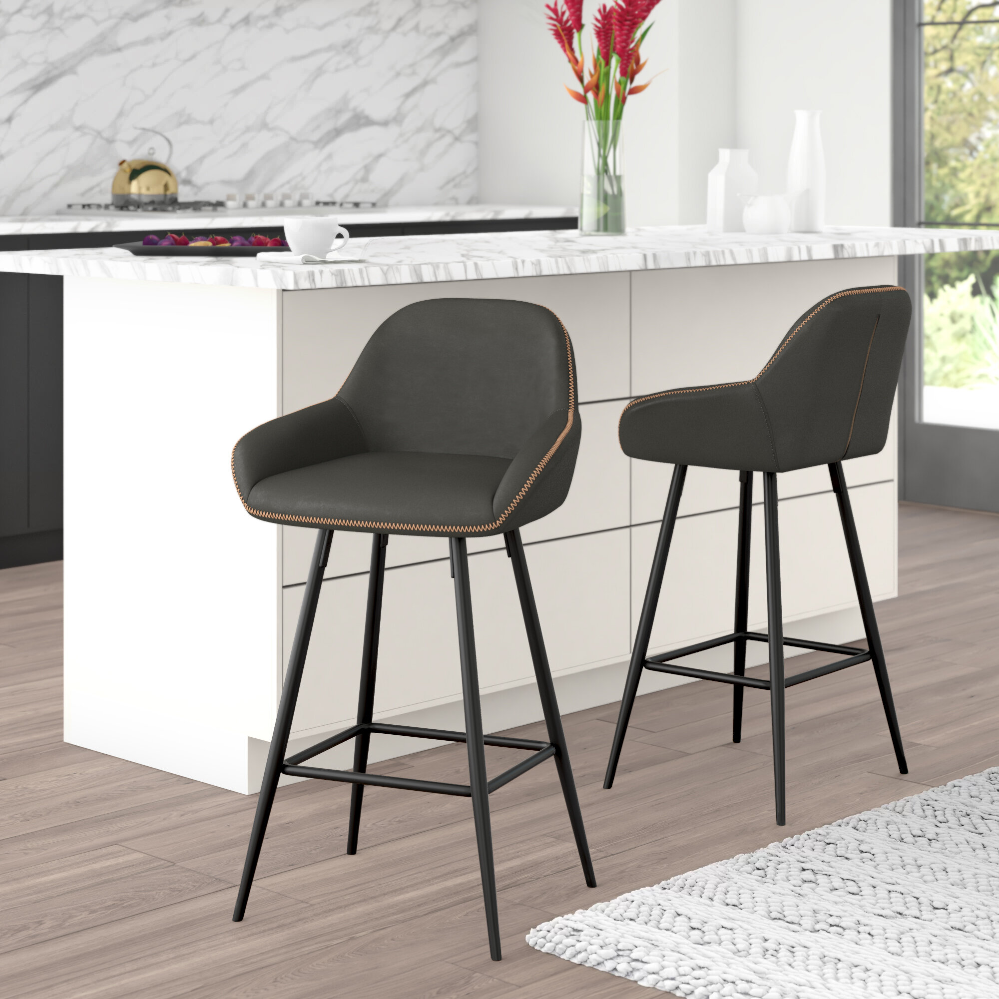 Mercury Row® Rylee Upholstered 26'' Counter Stool with Metal Frame ...