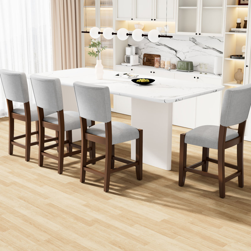 Tabourets de bar 4 pièces gris Mid Century Modern avec dossier et mousse haute densité, Gris