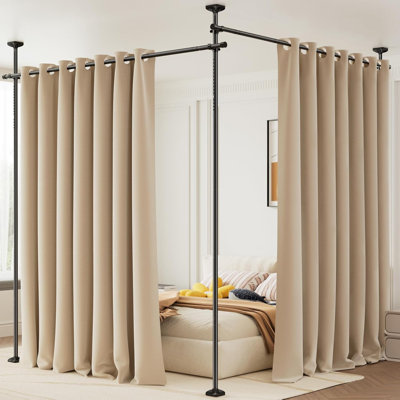 Room Divider Curtain Rod, No Drilling Tension Rod For Room Separation, 4-10Ft(H)28-114Inch(W) Adjustable Heavy Duty Floor To Ceiling Wall Divider Room by Ebern Designs