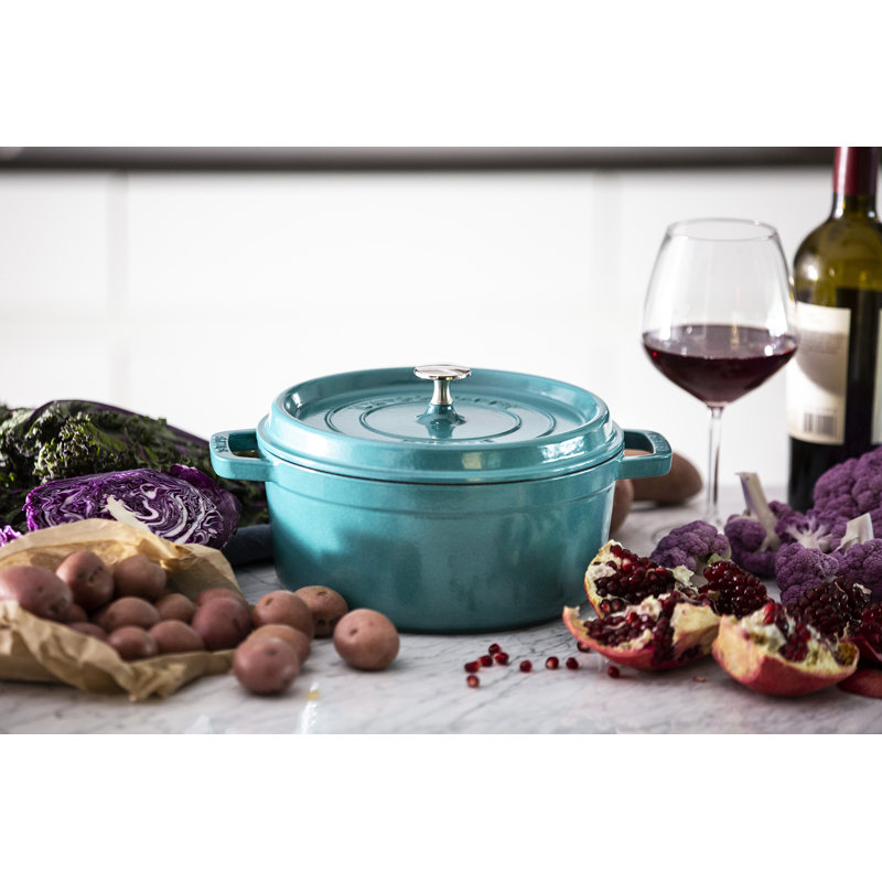 La Cocotte Cast Iron Round Cocotte, Turquoise, 7 quarts
