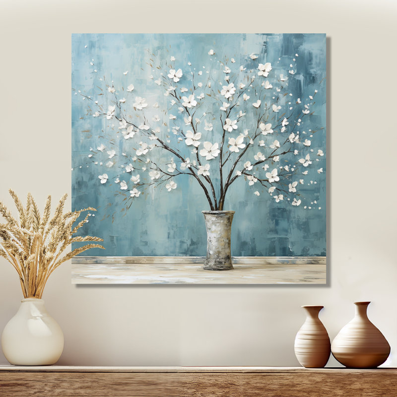 Décoration murale Alyssum dans un vase bleu rétro - Bouquets assortis, Métal métal, H 30 po x l 30 po x P 1 po