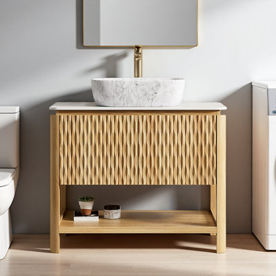 36 lavabos de meuble-lavabo autoportant en bambou grain de bois