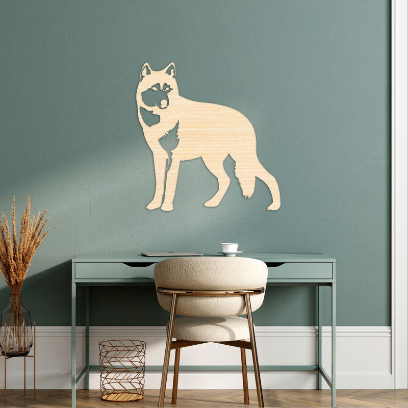 Décoration murale Silouhette de loup - Bouleau baltique naturel (24 po x 23,3 po), H 32 po x l 31,1 po x P 0,25 po