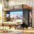 Bunk Bed with L Desk and Storage Hall Tree LED Metal Platform Captain Bed Double Twin Size Bedroom Space Saving Kids Bed-643917708