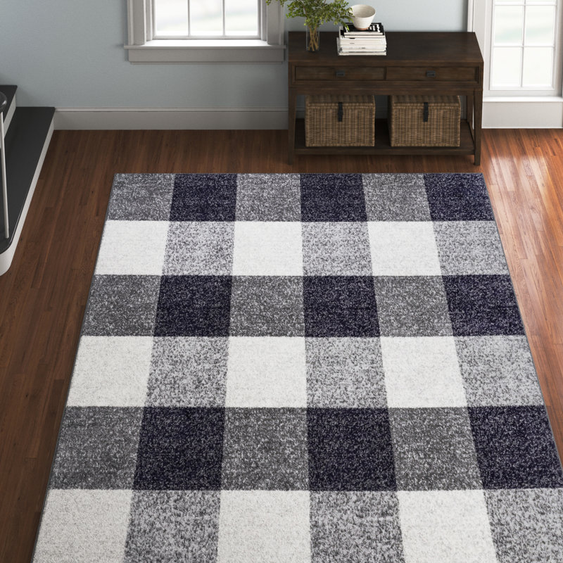 Tapis à carreaux Hudson bleu marine / ivoire, Rectangle 6 pi 7 po x 9 pi
