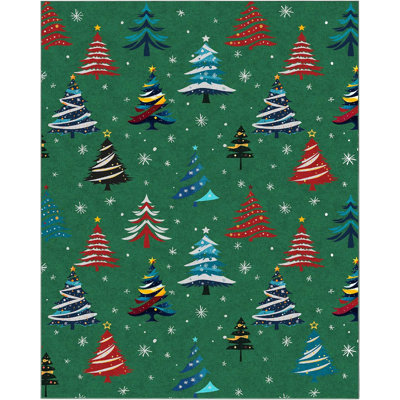 Christmas Rugs with Xmas Tree Pattern for Holiday Decor, Non Slip Low Pile Washable Rug for Kitchen, Entryway, Living Room, Bedroom