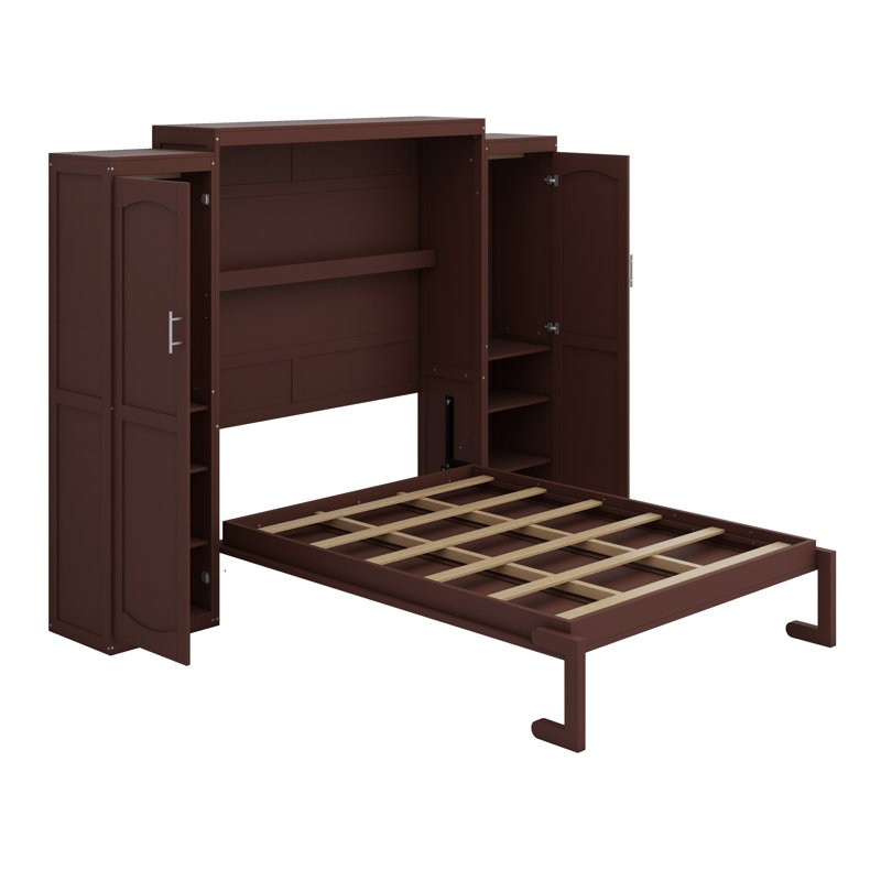 Lit escamotable avec garde-robe et tablette de rangement, Noyer