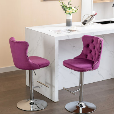 2 pièces en velours, siège réglable de 25 à 33 pouces, base, mauve, dossier pour îlot de cuisine confortable avec support, siège en pouces, 2 bistro