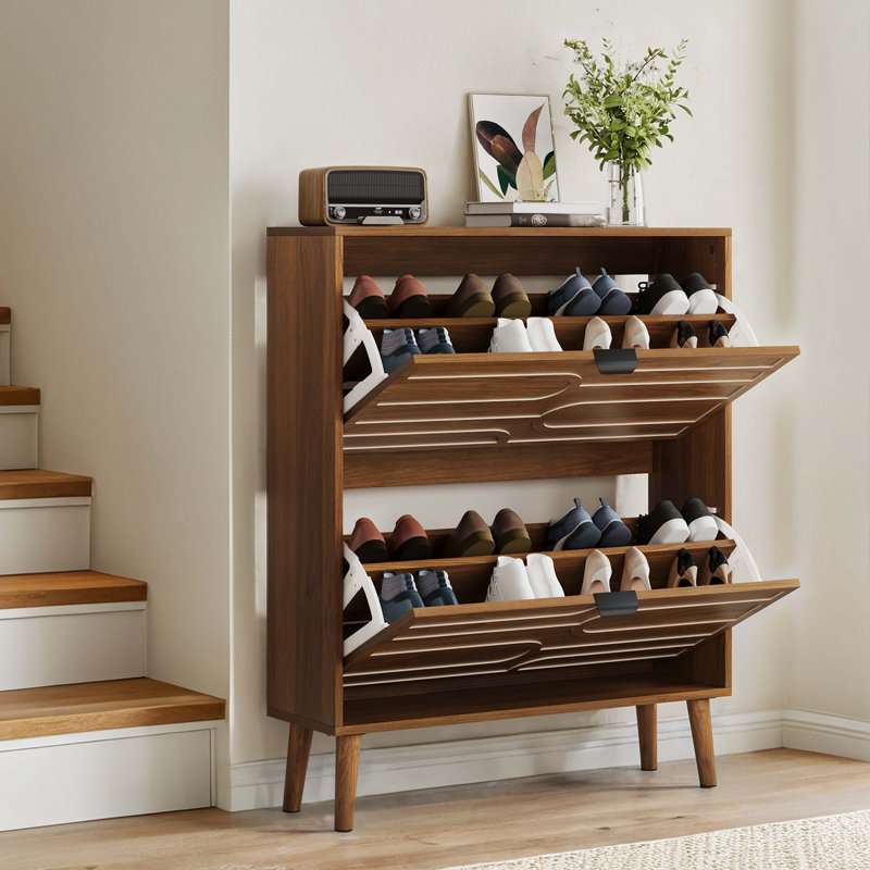 Medieval Modern Independent Shoe Cabinet, Shoe Storage Cabinet, Fence Shoe Cabinet With 2 Flip Drawers, Suitable For Corridors And Entrances