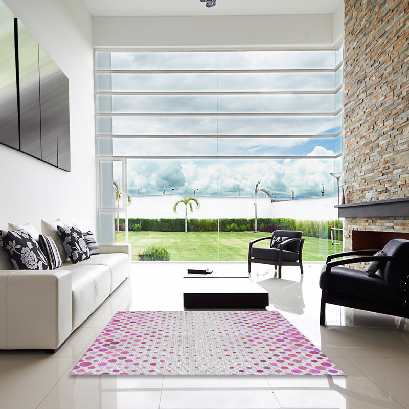 Tapis à pois blanc cassé / rose, Carré 6 pi