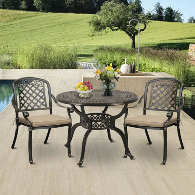 Ensemble de salle à manger d'extérieur en fonte d'aluminium, ensemble de salle à manger d'extérieur toutes saisons pour patio, balcon, pelouse, jardin, cour arrière (table ronde de 38 po + chaises)