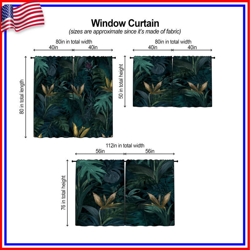 Illustration de rideau tropical obscurcissant et obscurcissant - 2 panneaux, Transparent, 40 po x 82 po - 2 panneaux