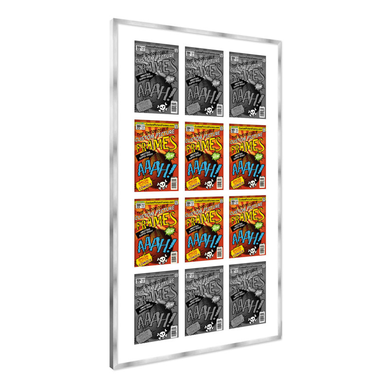 Wood Picture Frame with Mat, White/Silver, 7.25" x 10.5", 29" x 50.5"