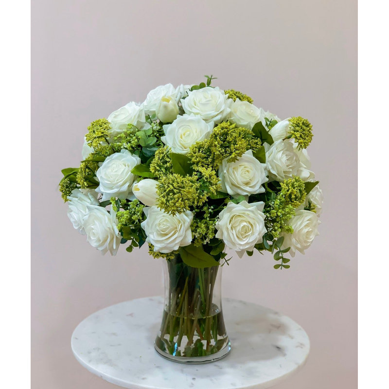 Very Large White Real Touch Rose & Tulip Stems – Luxury Faux Floral Stems