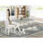 6 Piece Kitchen Table Set Contains a Rectangle Dining Table with X-Legs and 4 Cream Linen Fabric Parson Chairs with a Bench, Wire Brushed linen white-85821365-85821366-126725363