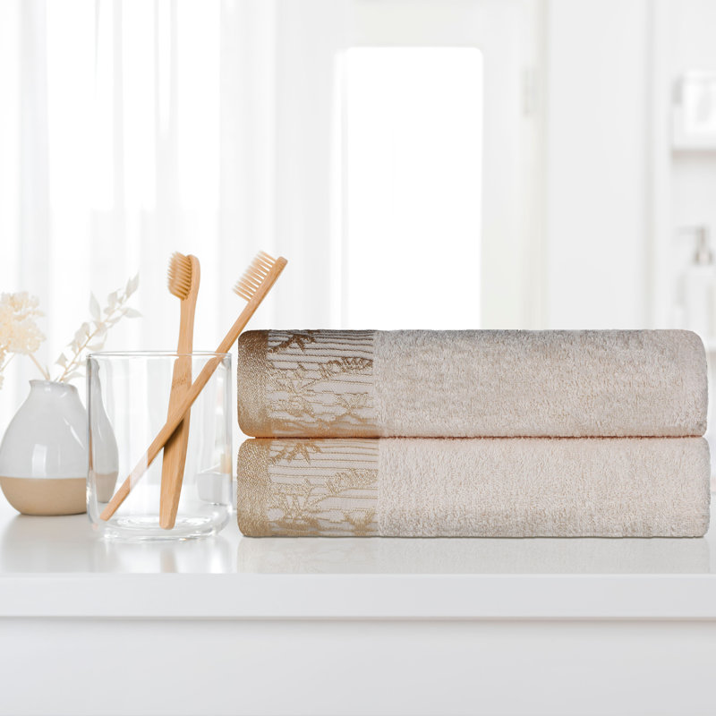Carinna Cotton Medium Weight Floral Jacquard Border Assorted Bathroom Towel Set, Ivory, 6 Piece Towel Set