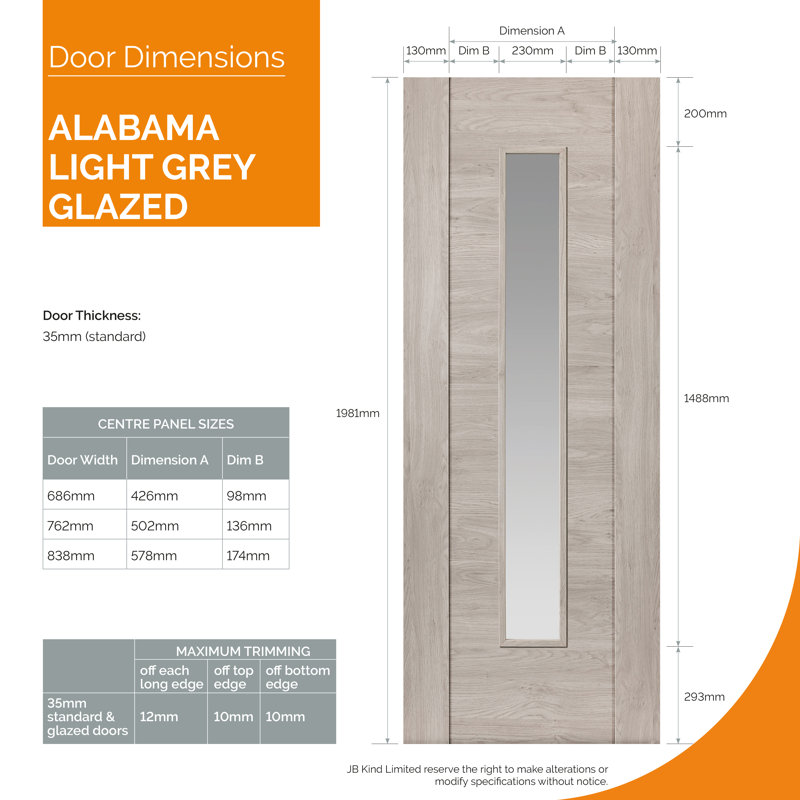 Alabama Internal Door Prefinished, 198.1cm H x 68.6cm W x 3.5cm D