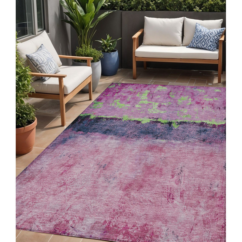 Tapis extérieur lavable abstrait vert menthe 5 pi x 8 pi