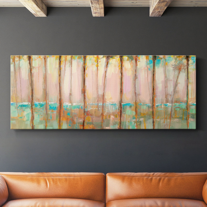 Palms at Dusk - Toile tendue avec châssis - Prêt à accrocher, H 16 po x l 40 po