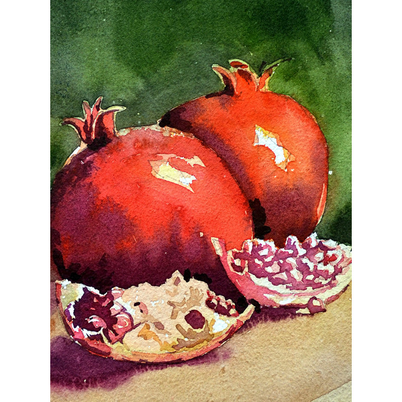 Nature morte à la grenade | Aquarelle sur papier | Par Rajib Agarwal