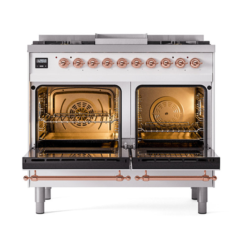 ILVE Nostalgie II Noblesse 40 in Dual Fuel Range, White/Copper, Liquid Propane