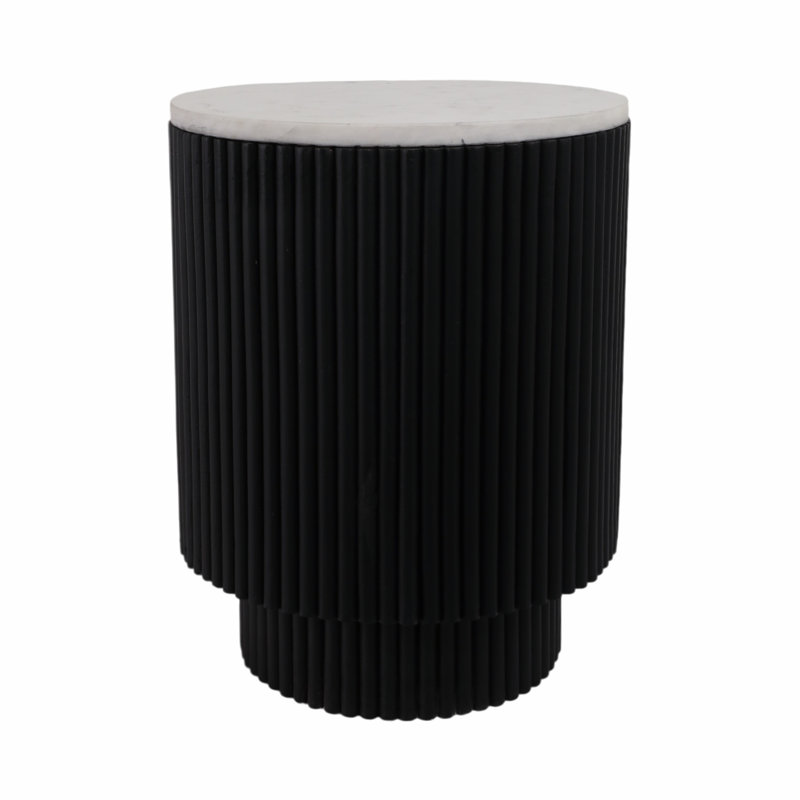 Odera Ribbed Pedestal End Table Detailing With Marble Top Accent - Stylish Small Round Side Table For Home Decor - Statement Narrow End Table Or Living Room End Tables For Any Interior Design - 20"
