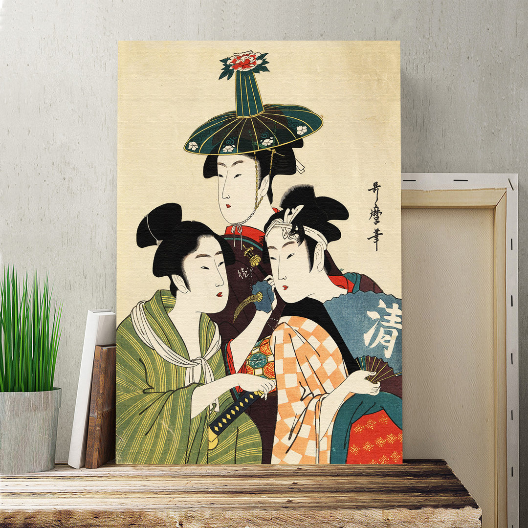 Vintage Japanese Oriental by Kitagawa Utamaro - Wrapped Canvas