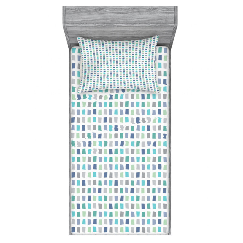 Minimalist Microfiber Patterned Fitted Sheet, Twin Fitted Sheet with 1 Pillowcase