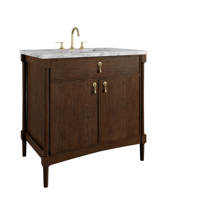 Kinnsden 36" W Single Vanity, Sable Oak, Carrara Marble, 8" Widespread