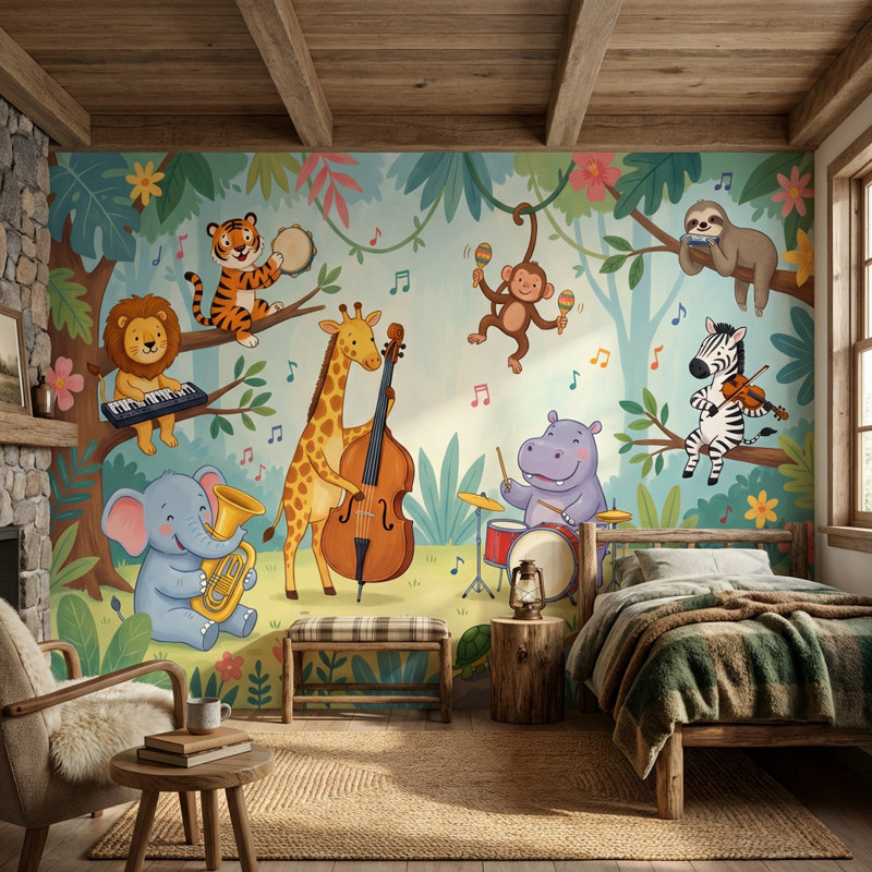 Papier peint animaux, musique, forêt, Non-Woven Nonpasted, 160"x108"